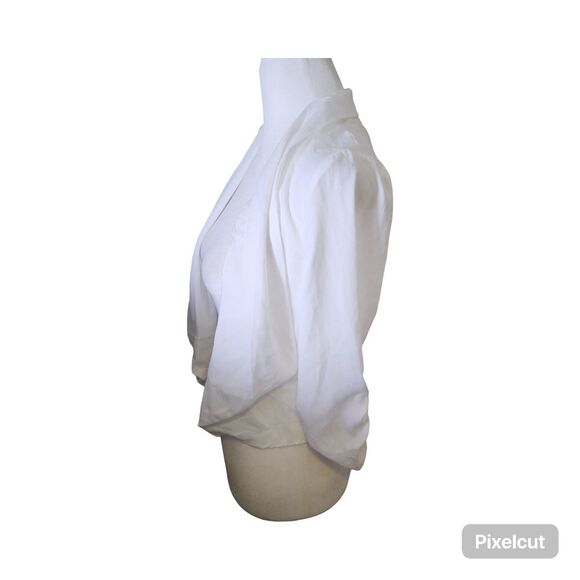NWT Allegra K Size Small 3/4 Ruched Sleeve Open Front White Shrug - Picture 4 of 11